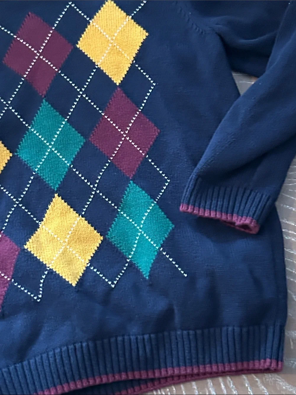 Boys Gymboree Navy Argyle Knit Crewneck Sweater Yellow Green Burgundy Diamonds